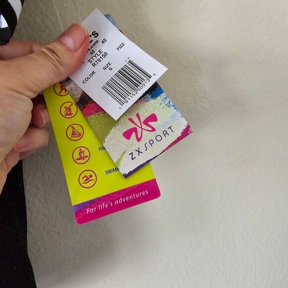 ZXSPORT Black Yellow White Gym Top Sports Bra with Jersey Underlay Size Small - Picture 5 of 14